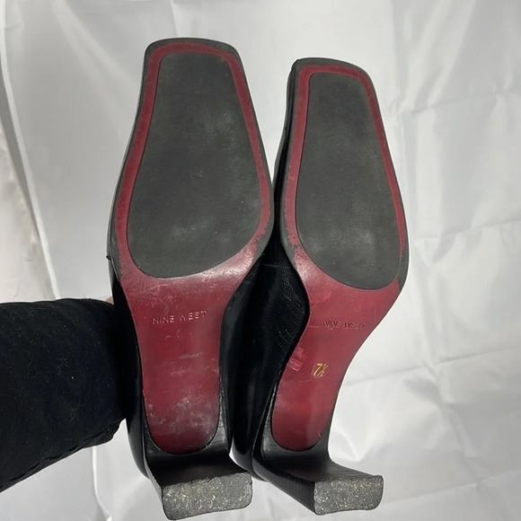 NINE WEST Black Square Toe Bootie Shoes Leather Heel High Vamp Witchy Size 7.5 - Picture 11 of 13